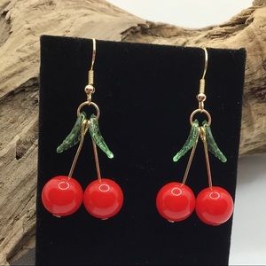 18k gold cherry dangle earrings fruit cherries new